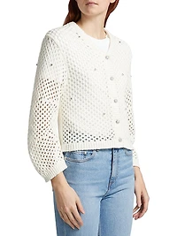 Rhinestone Cotton Pointelle Cardigan