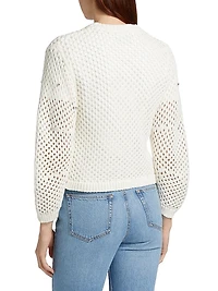 Rhinestone Cotton Pointelle Cardigan