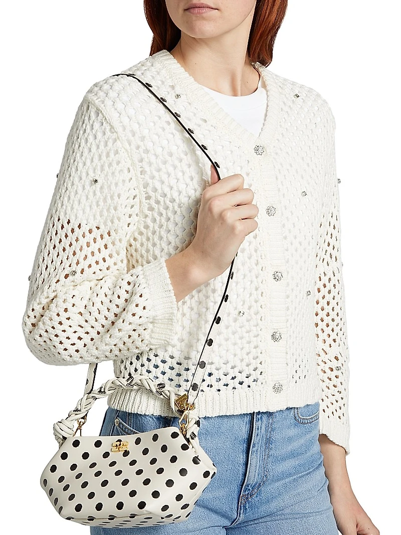 Rhinestone Cotton Pointelle Cardigan