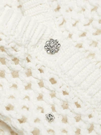 Rhinestone Cotton Pointelle Cardigan