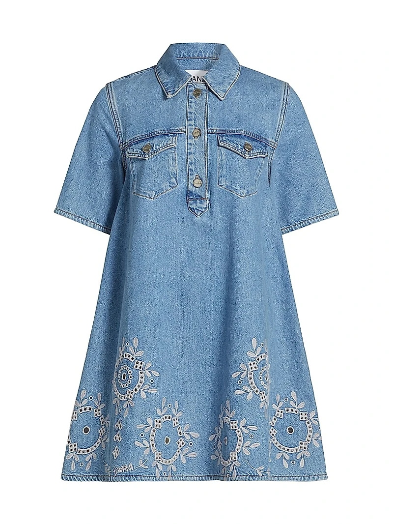 Broderie Anglaise Denim Minidress