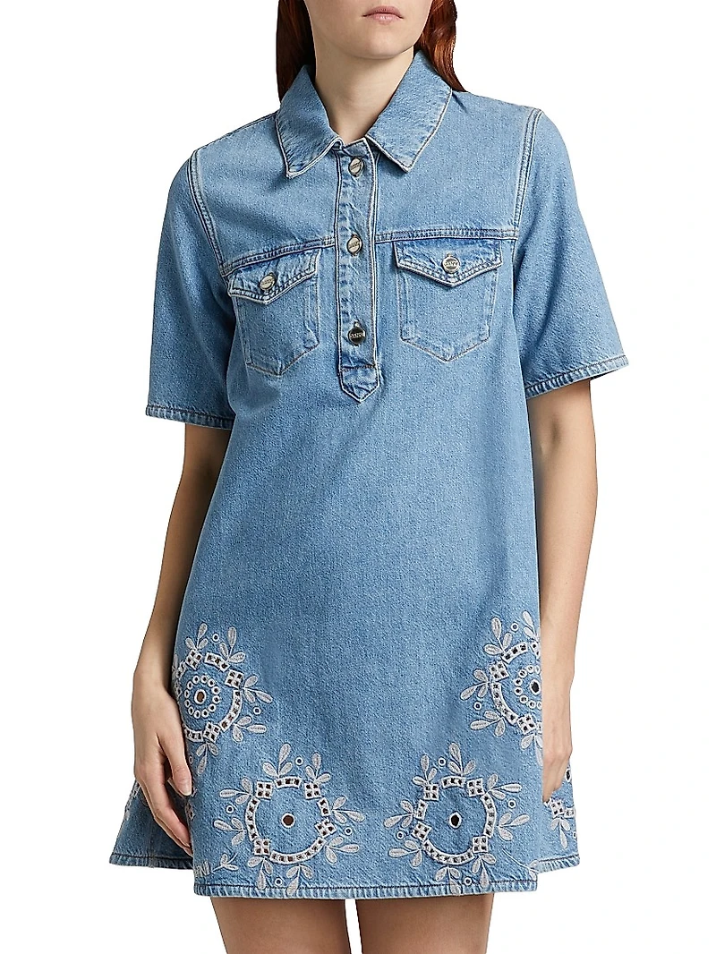 Broderie Anglaise Denim Minidress