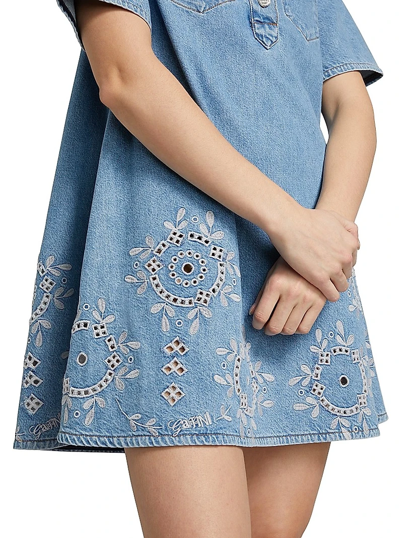 Broderie Anglaise Denim Minidress