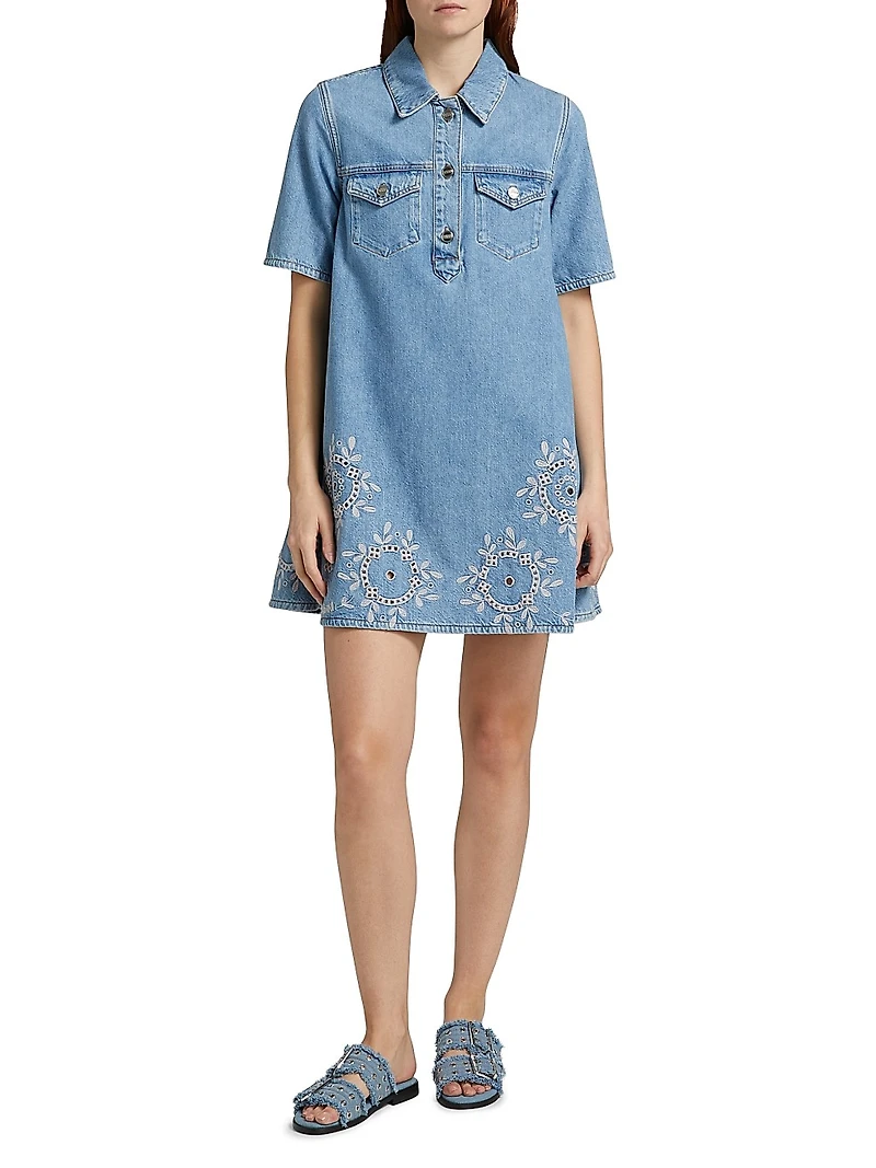 Broderie Anglaise Denim Minidress
