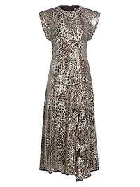 Sequined Leopard Ruffle Midi-Dress
