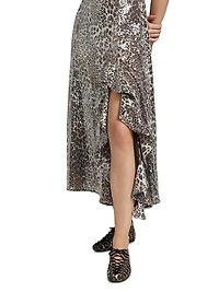 Sequined Leopard Ruffle Midi-Dress