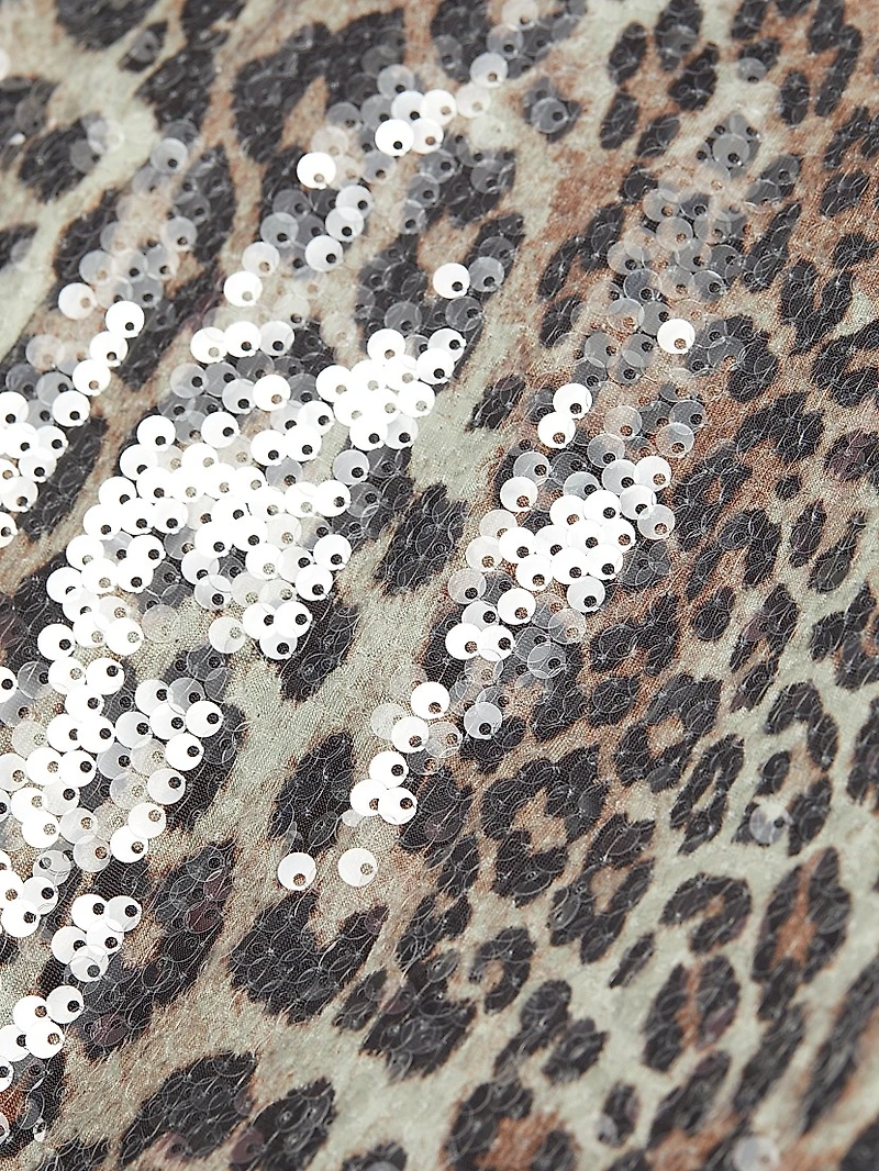 Sequined Leopard Ruffle Midi-Dress