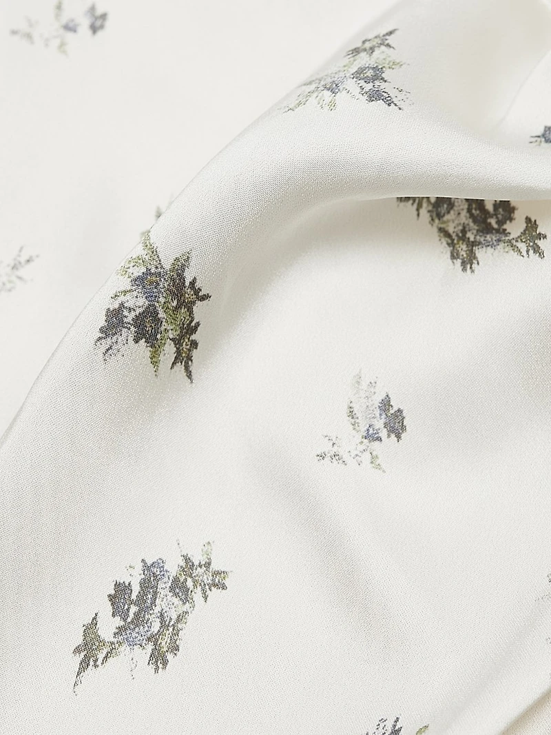 Floral Satin Gathered Midi-Dress