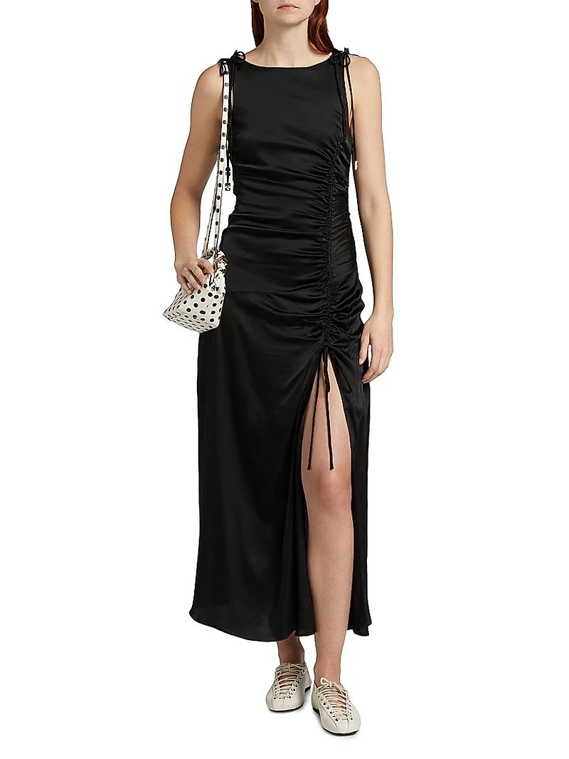 Satin Gathered Maxi Dress
