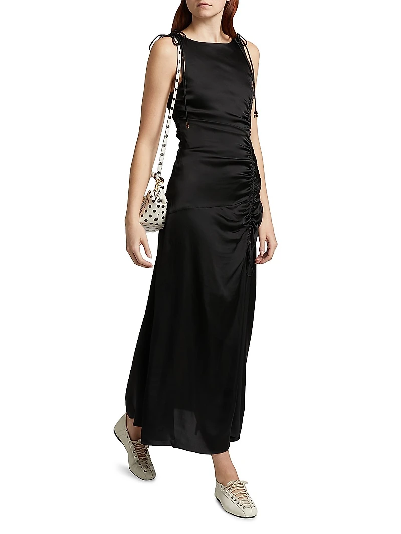 Satin Gathered Maxi Dress