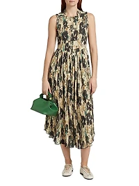 Floral Smocked Pleat Midi-Dress
