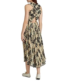 Floral Smocked Pleat Midi-Dress