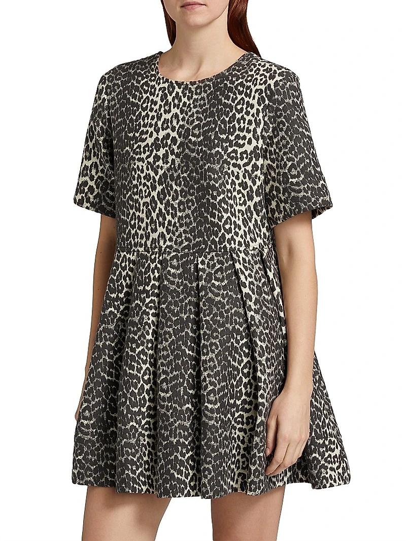 Leopard Cotton Tweed Minidress