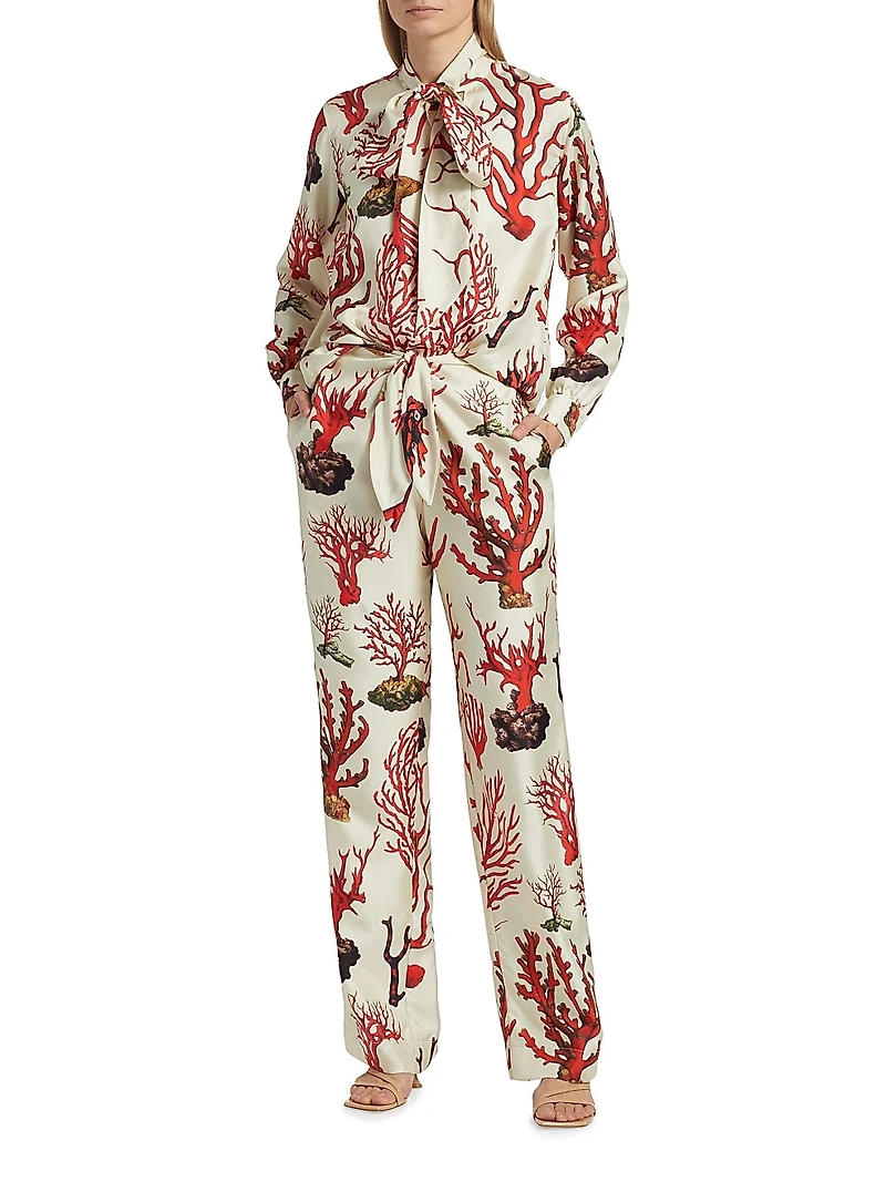 Venetian Coral Tie-Waist Pants