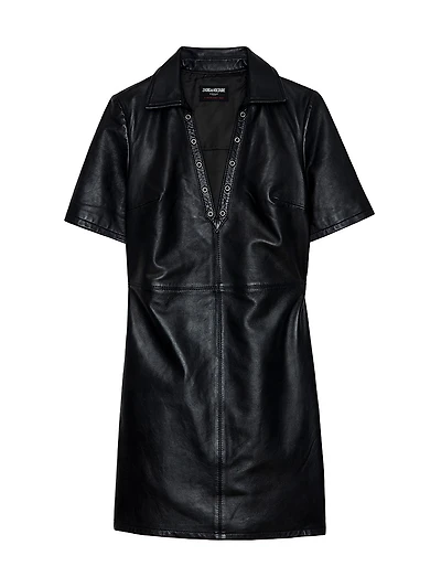 Ralmy Grommet Embellished Leather Minidress