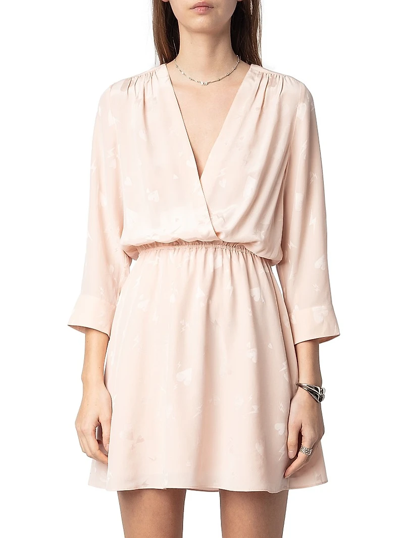 Rucas Flash Heart Jacquard Silk Minidress