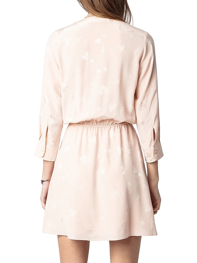 Rucas Flash Heart Jacquard Silk Minidress