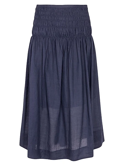 Anya Smocked Ramie A-Line Midi-Skirt