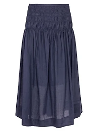 Anya Smocked Ramie A-Line Midi-Skirt
