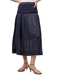 Anya Smocked Ramie A-Line Midi-Skirt
