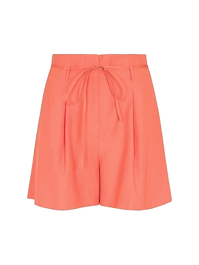 Lena Pleated Paperbag-Waist Shorts