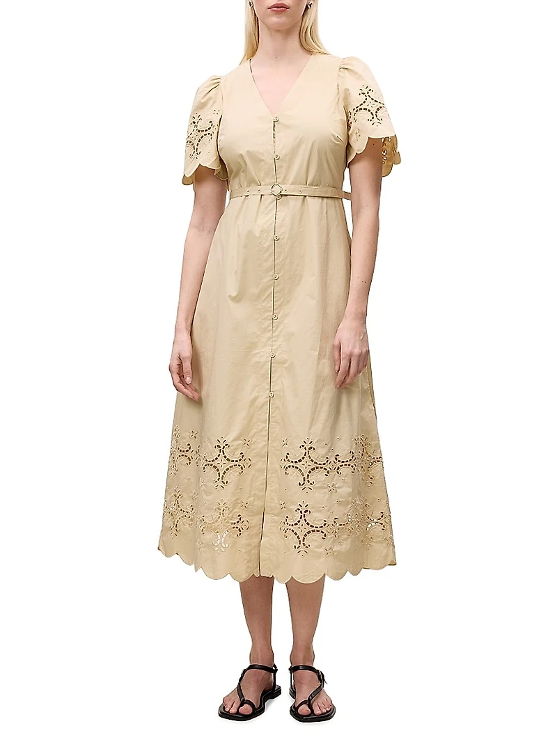 Raquel Embroidered Cotton Midi-Shirtdress