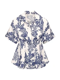 Lena Toile Pleated Short-Sleeve Blouse
