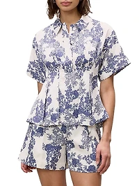 Lena Toile Pleated Short-Sleeve Blouse