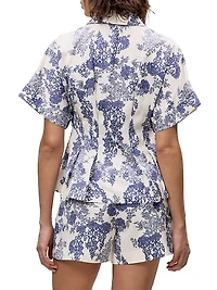 Lena Toile Pleated Short-Sleeve Blouse