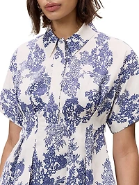 Lena Toile Pleated Short-Sleeve Blouse