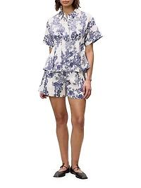 Lena Toile Pleated Short-Sleeve Blouse
