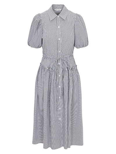 Striped Poplin Puff-Sleeve Shirtdress
