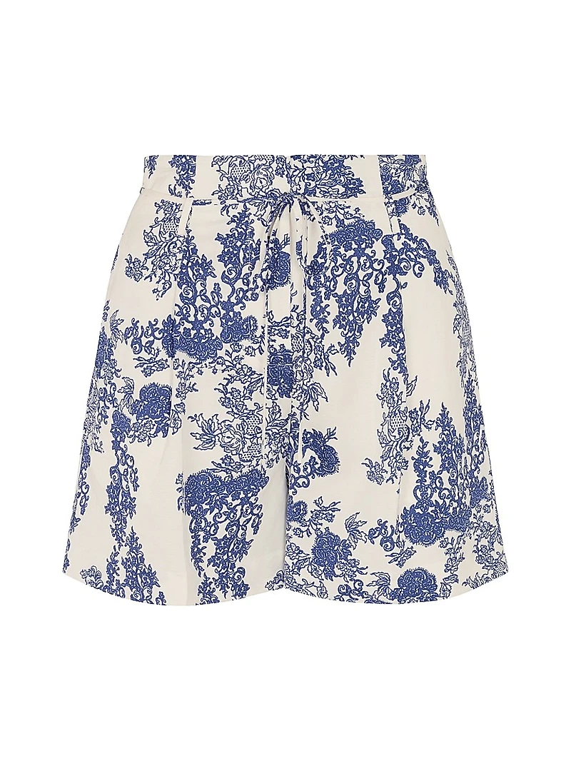 Lena Toile Paperbag-Waist Shorts