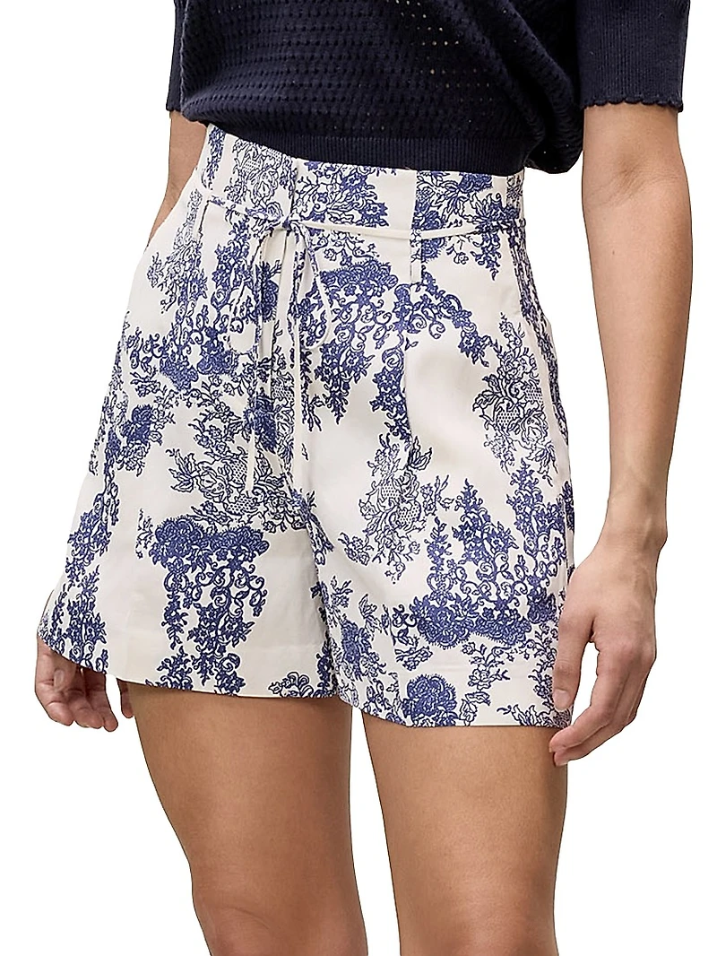 Lena Toile Paperbag-Waist Shorts
