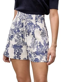 Lena Toile Paperbag-Waist Shorts
