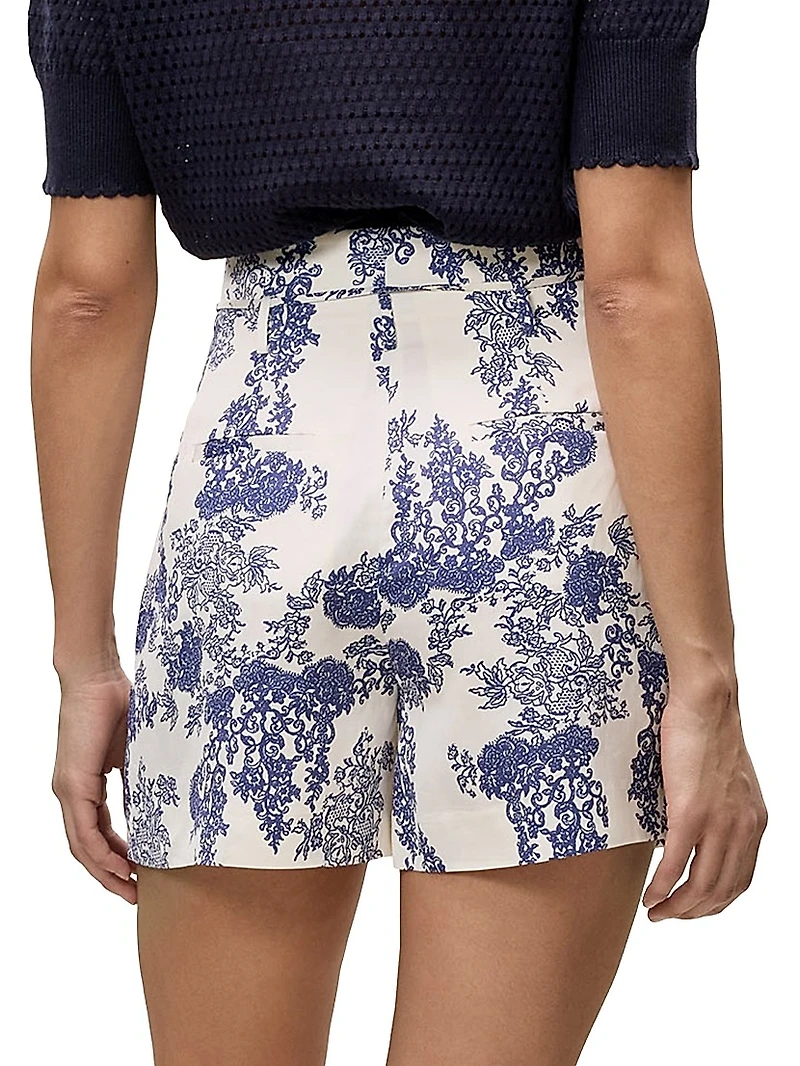 Lena Toile Paperbag-Waist Shorts