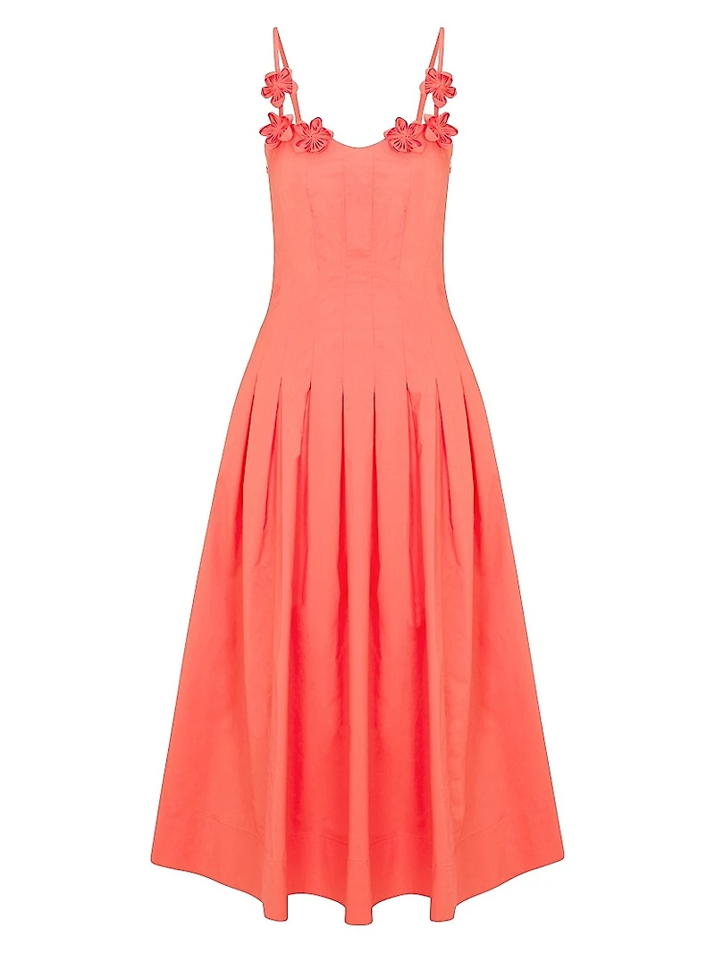 Priya Pleated Cotton Fit & Flare Midi-Dress