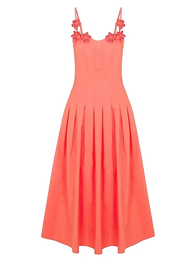 Priya Pleated Cotton Fit & Flare Midi-Dress