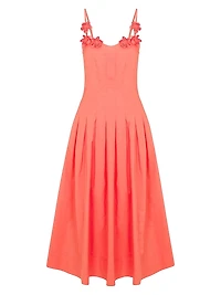 Priya Pleated Cotton Fit & Flare Midi-Dress