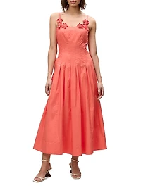 Priya Pleated Cotton Fit & Flare Midi-Dress