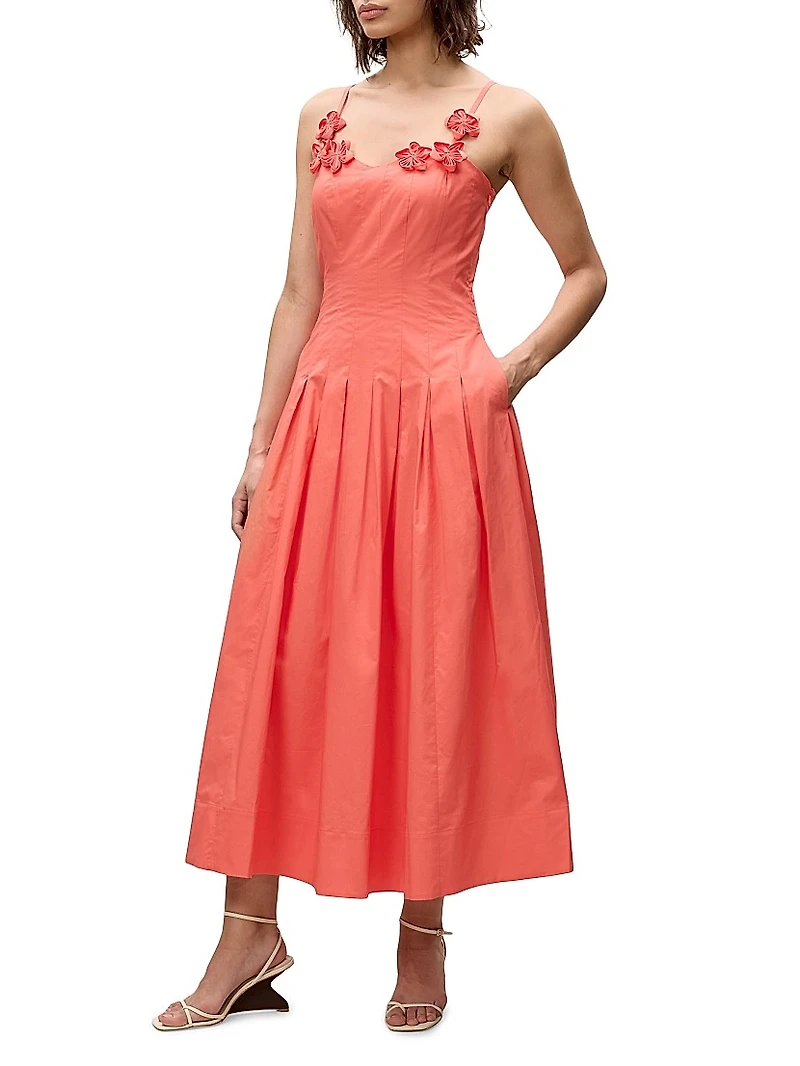 Priya Pleated Cotton Fit & Flare Midi-Dress