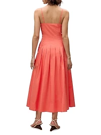 Priya Pleated Cotton Fit & Flare Midi-Dress