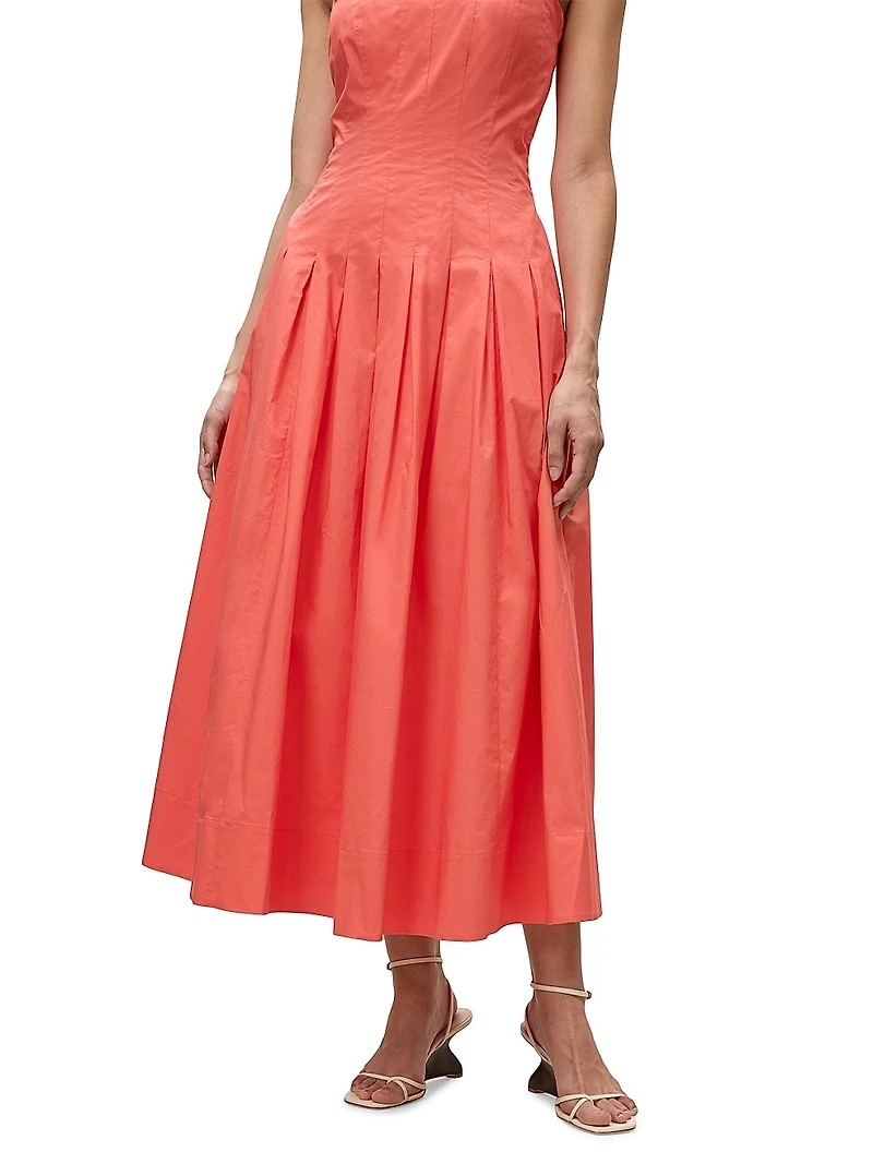 Priya Pleated Cotton Fit & Flare Midi-Dress
