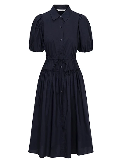 Cotton-Blend Button-Front Midi-Shirtdress