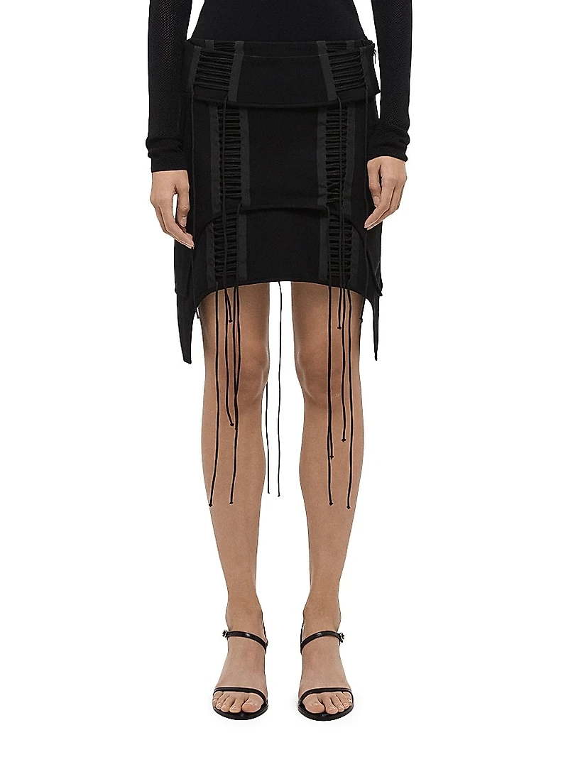 Aviator Lace-Up & Fringe-Detailed Miniskirt