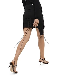 Aviator Lace-Up & Fringe-Detailed Miniskirt