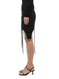 Aviator Lace-Up & Fringe-Detailed Miniskirt