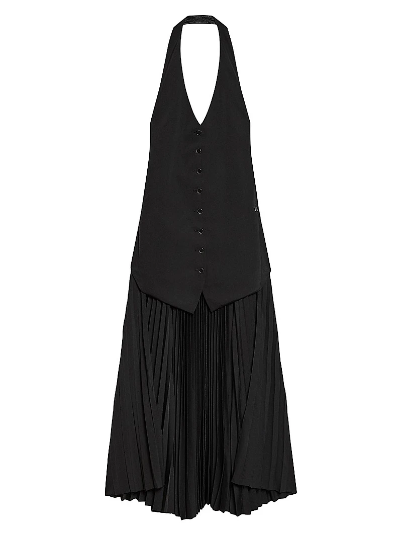 Halter Vest-Style Pleated Hem Minidress