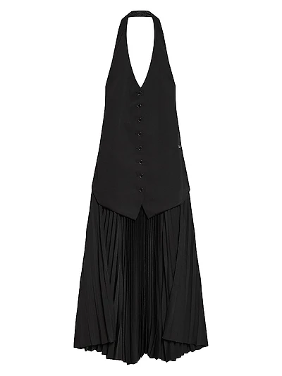 Halter Vest-Style Pleated Hem Minidress
