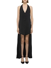 Halter Vest-Style Pleated Hem Minidress
